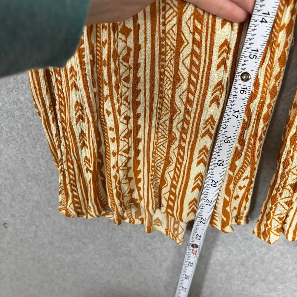 Stella Jumpsuit Medium Mustard Crop Tie Front Flowy Gauze Crinkle Boho Ikat Vaca